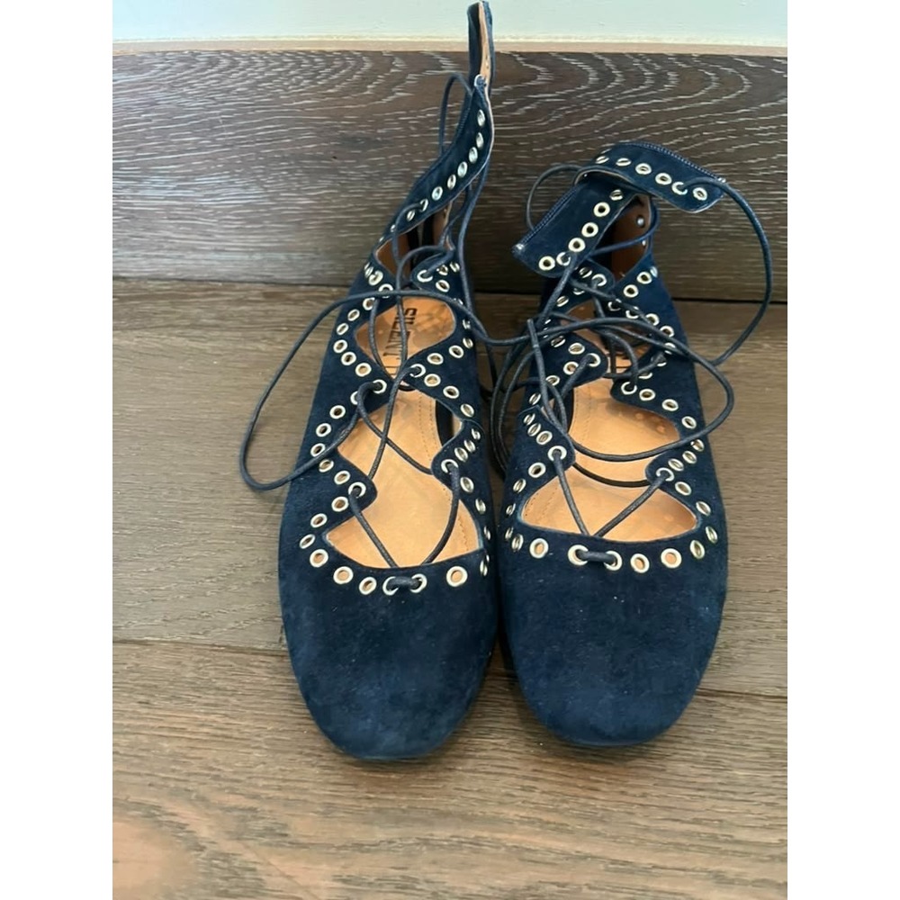 Silent D Womens Navy Blue Suede Lace Up Ballet Flats Size US 8 Anthropologie